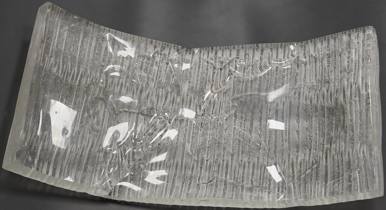 A Mary Canny sculpted Darlington crystal hand sandblasted wicker patterned sculpture, 41cm wide x 20.5cm wide